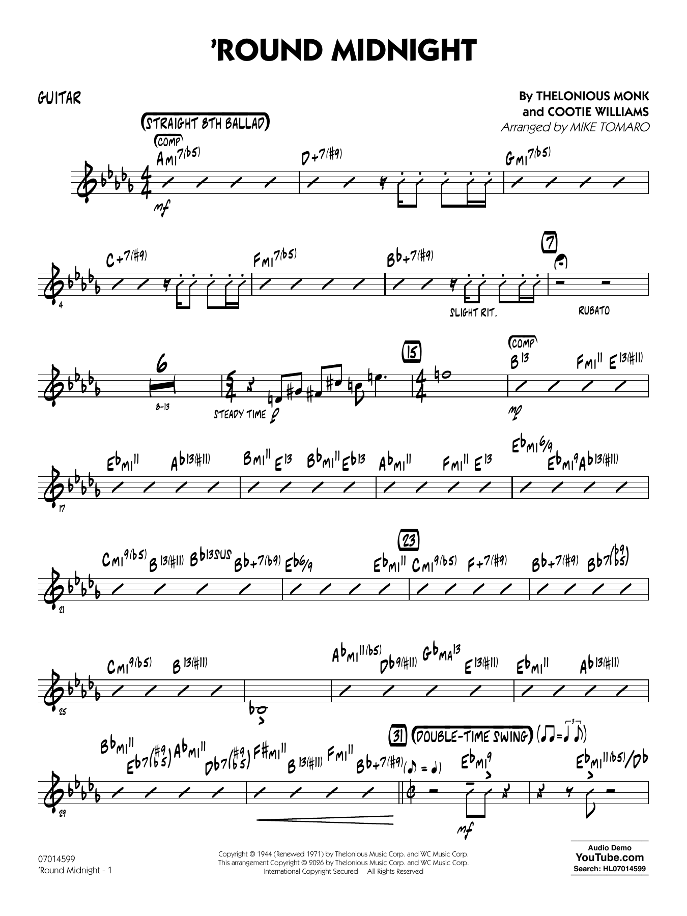 'Round Midnight (arr. Mike Tomaro) - Guitar