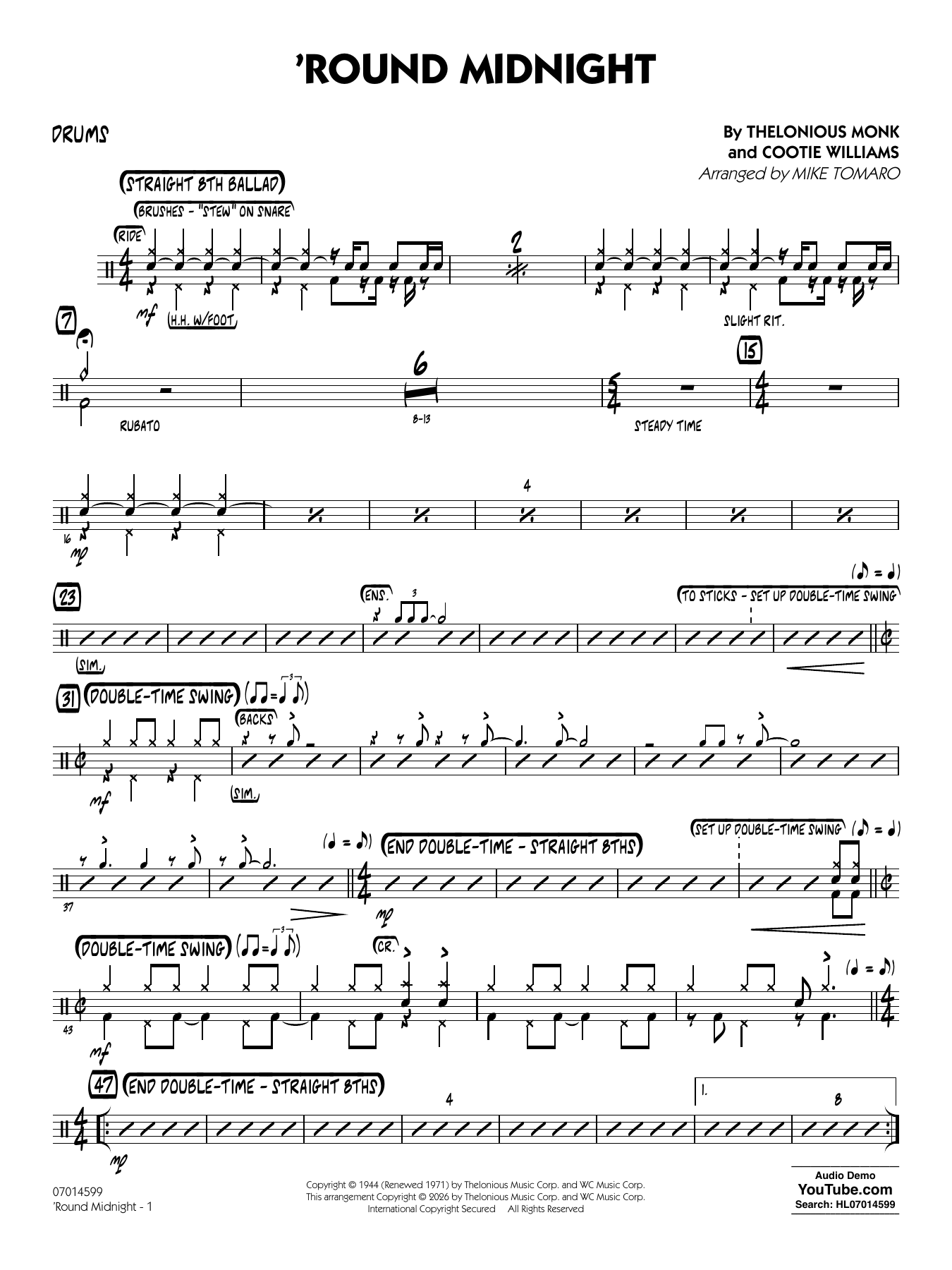 'Round Midnight (arr. Mike Tomaro) - Drums