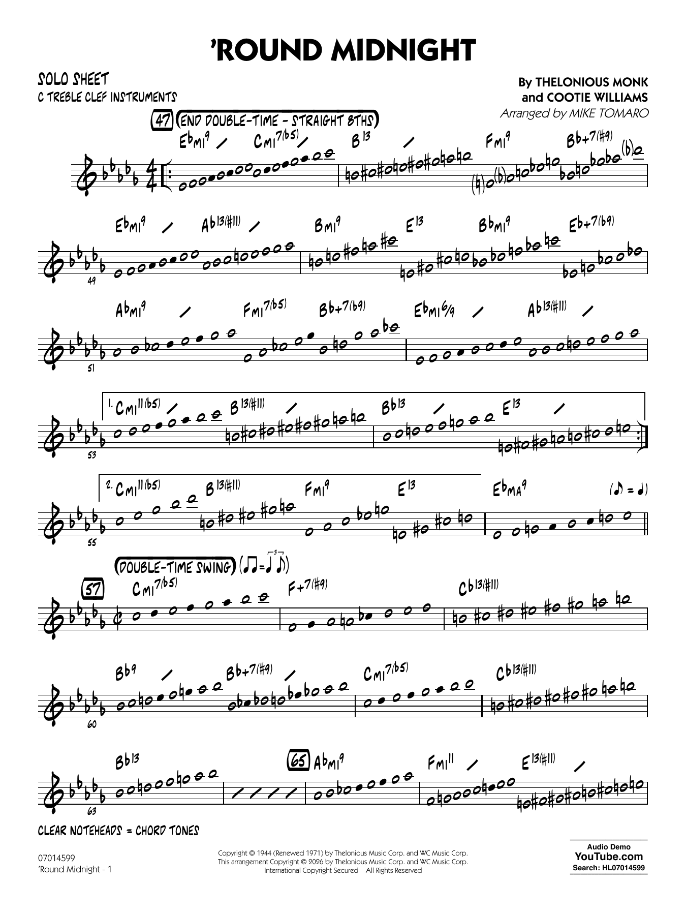 'Round Midnight (arr. Mike Tomaro) - C Solo Sheet
