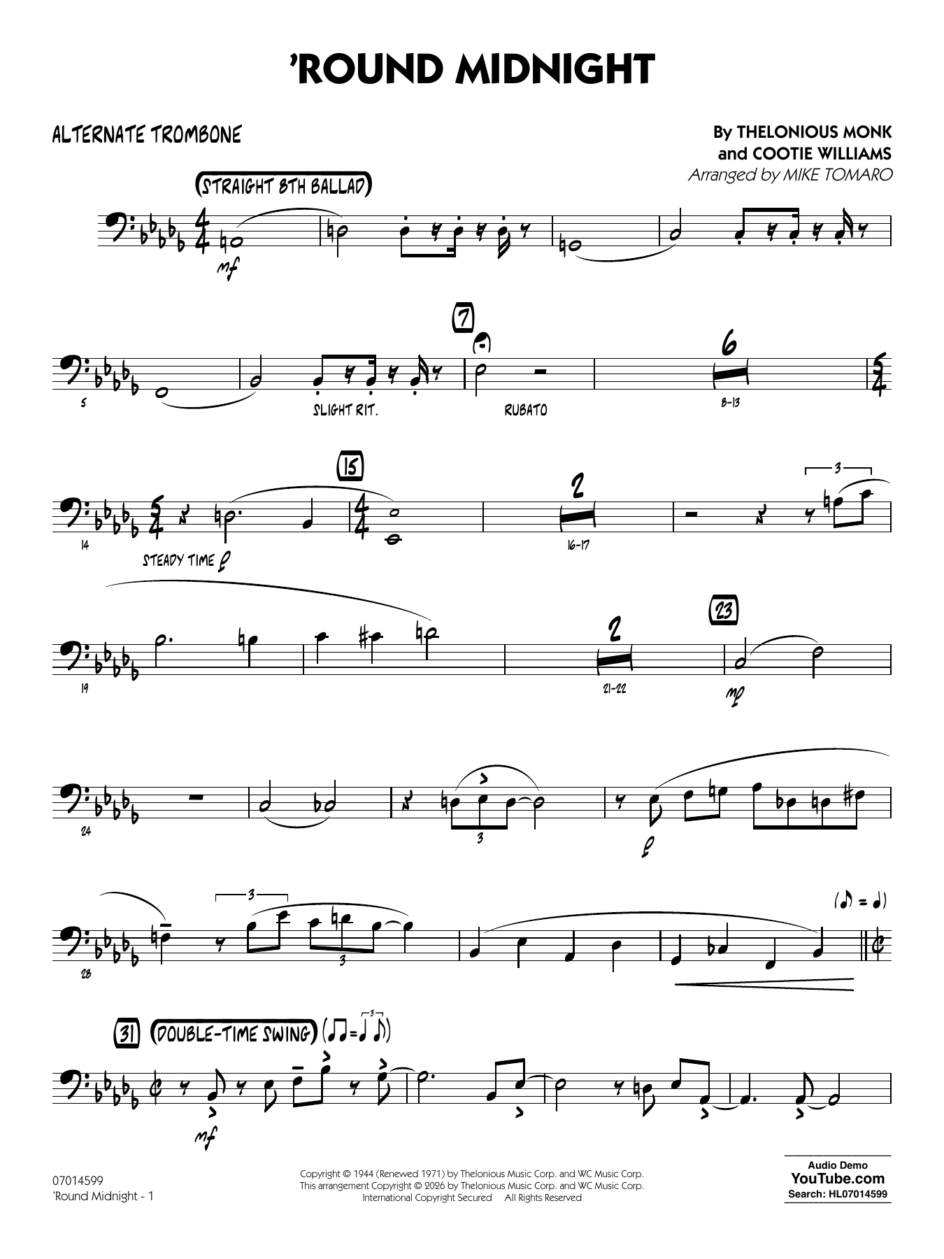 'Round Midnight (arr. Mike Tomaro) - Alternate Trombone