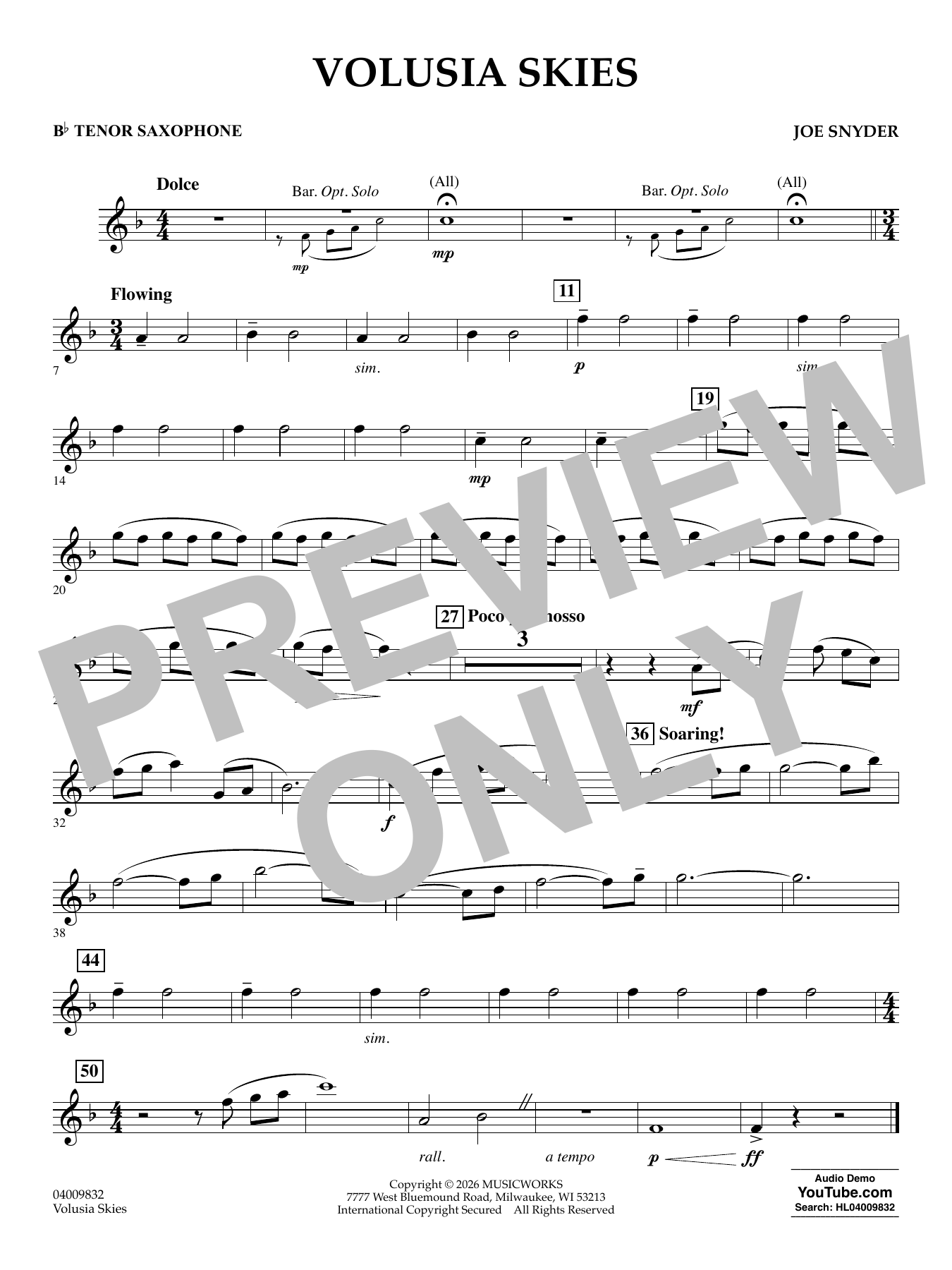 Volusia Skies - Bb Tenor Saxophone