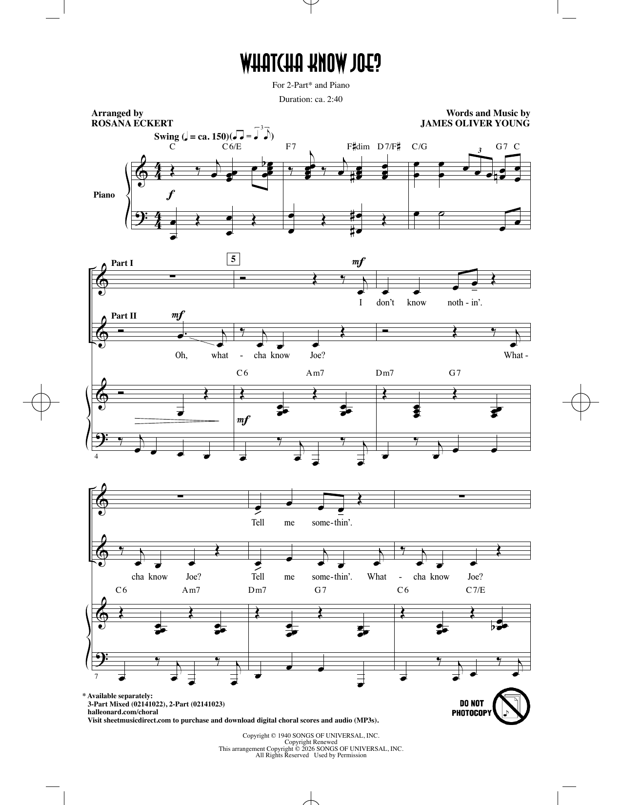 Whatcha Know Joe (arr. Rosana Eckert) – James Oliver Young – Notenvorschau