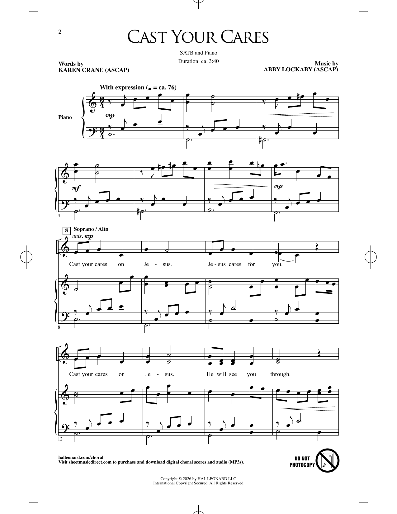 Cast Your Cares – Abby Lockaby – Notenvorschau