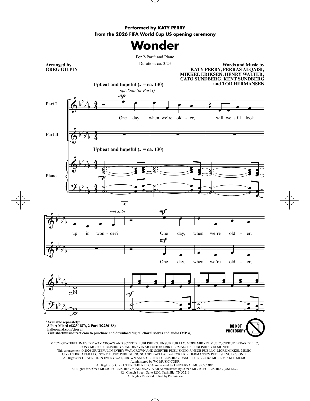 Wonder (arr. Greg Gilpin) – Henry Walter – Notenvorschau