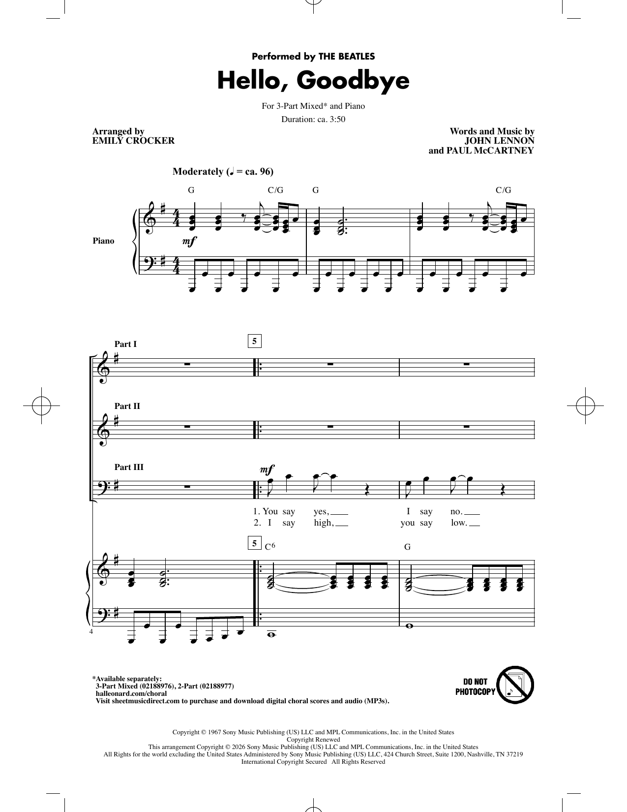 Hello, Goodbye (arr. Emily Crocker)