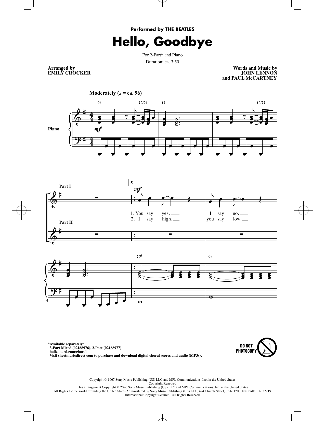 Hello, Goodbye (arr. Emily Crocker) – John Lennon, Paul McCartney – Notenvorschau