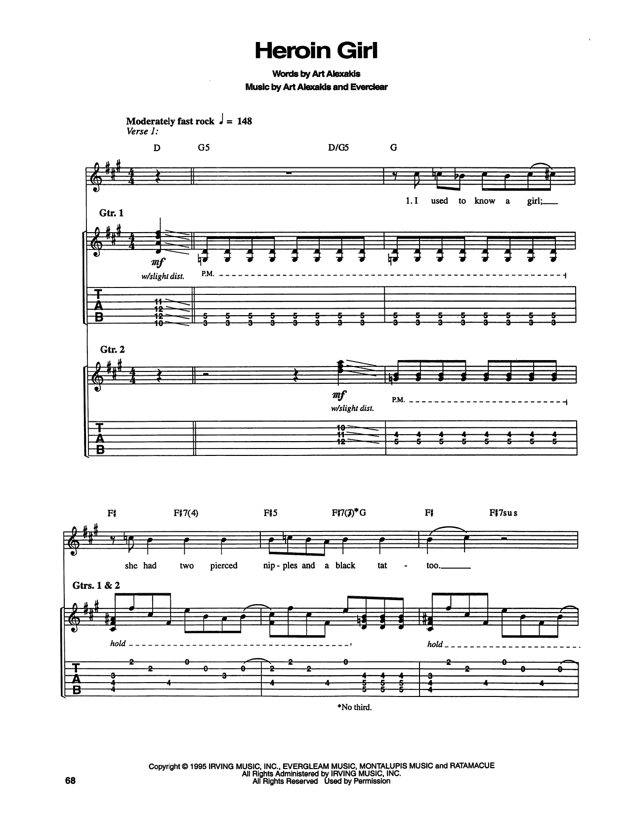 Heroin Girl: Guitar Tab