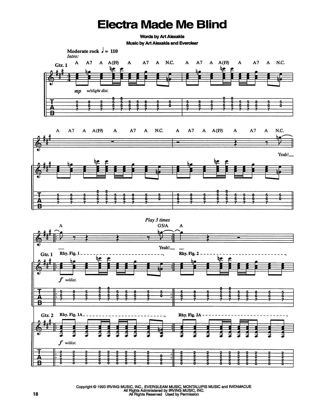 Electra Made Me Blind: Guitar Tab