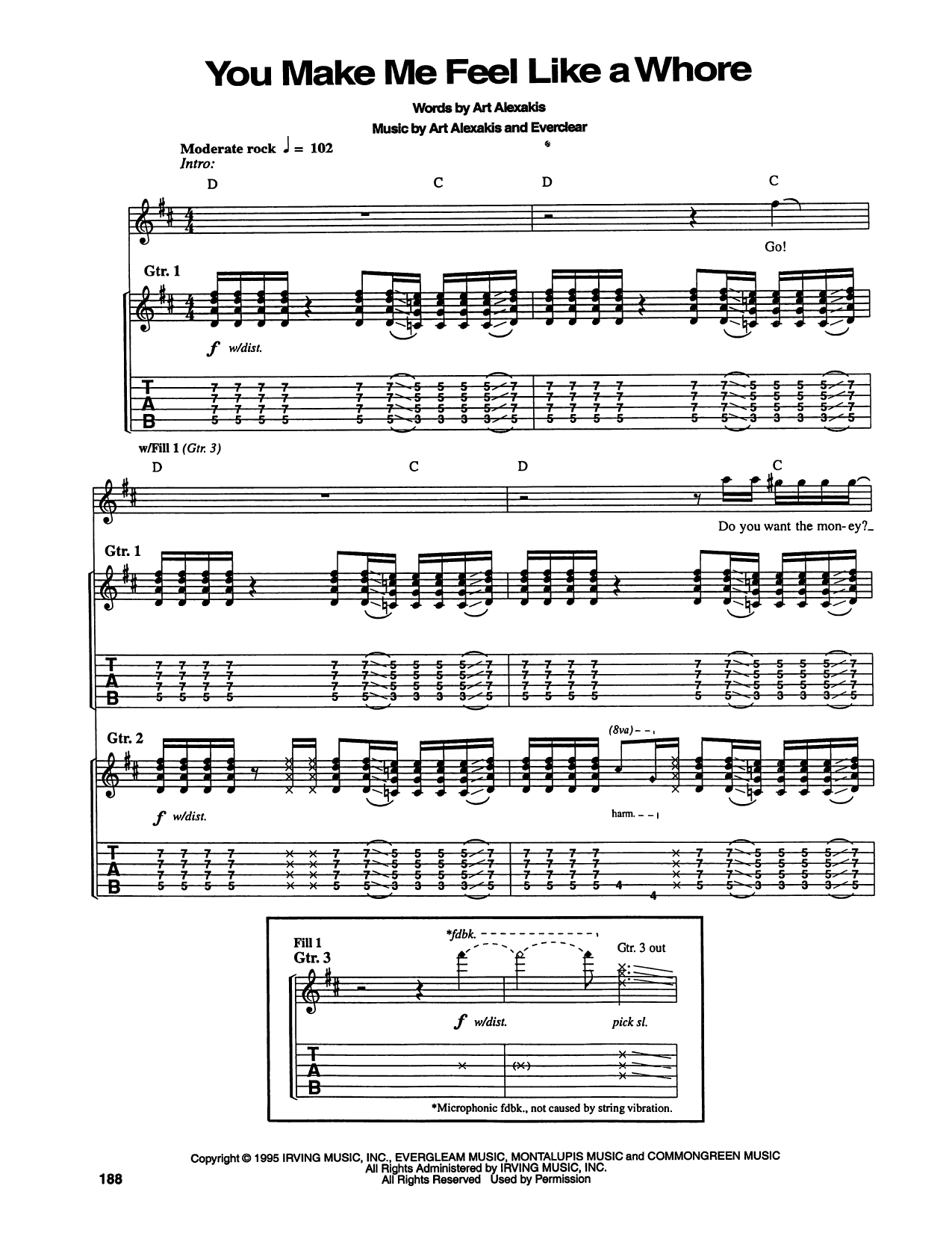 You Make Me Feel Like A Whore: Guitar Tab