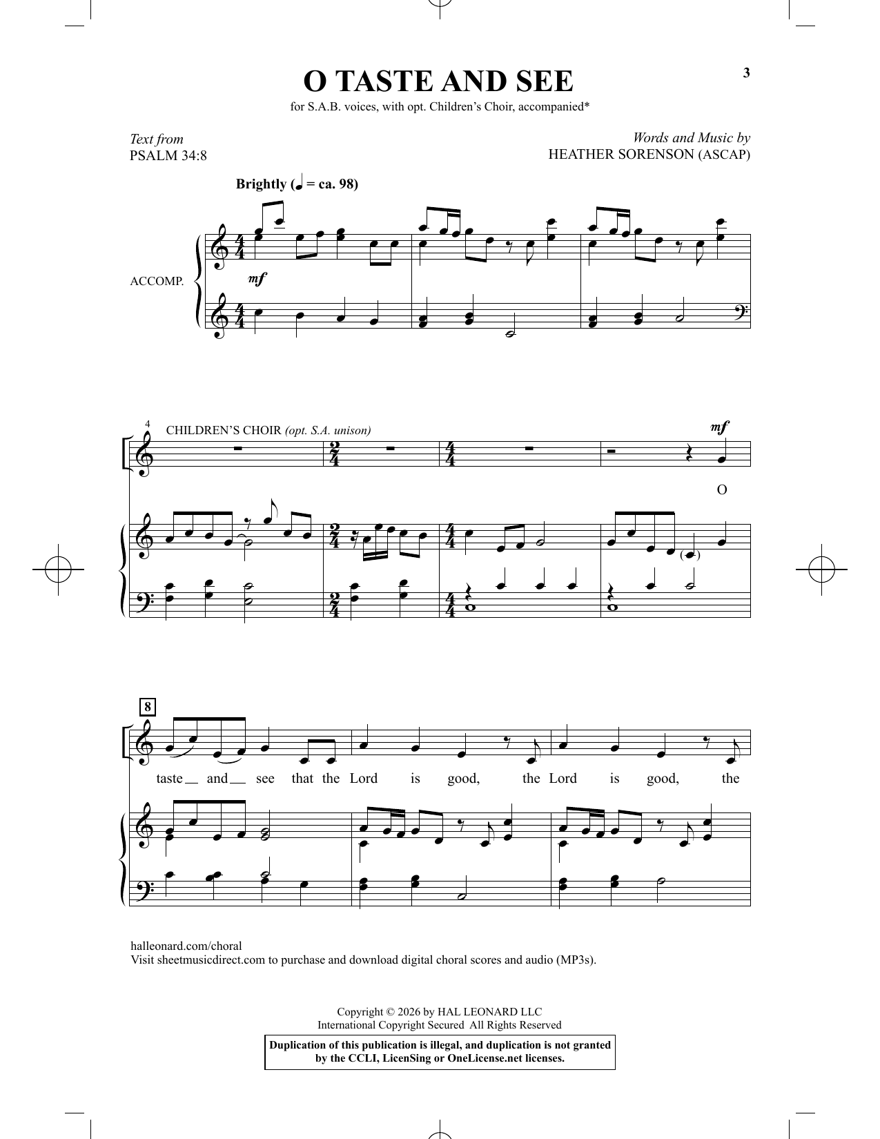 O Taste And See: SATB Choral Octavo