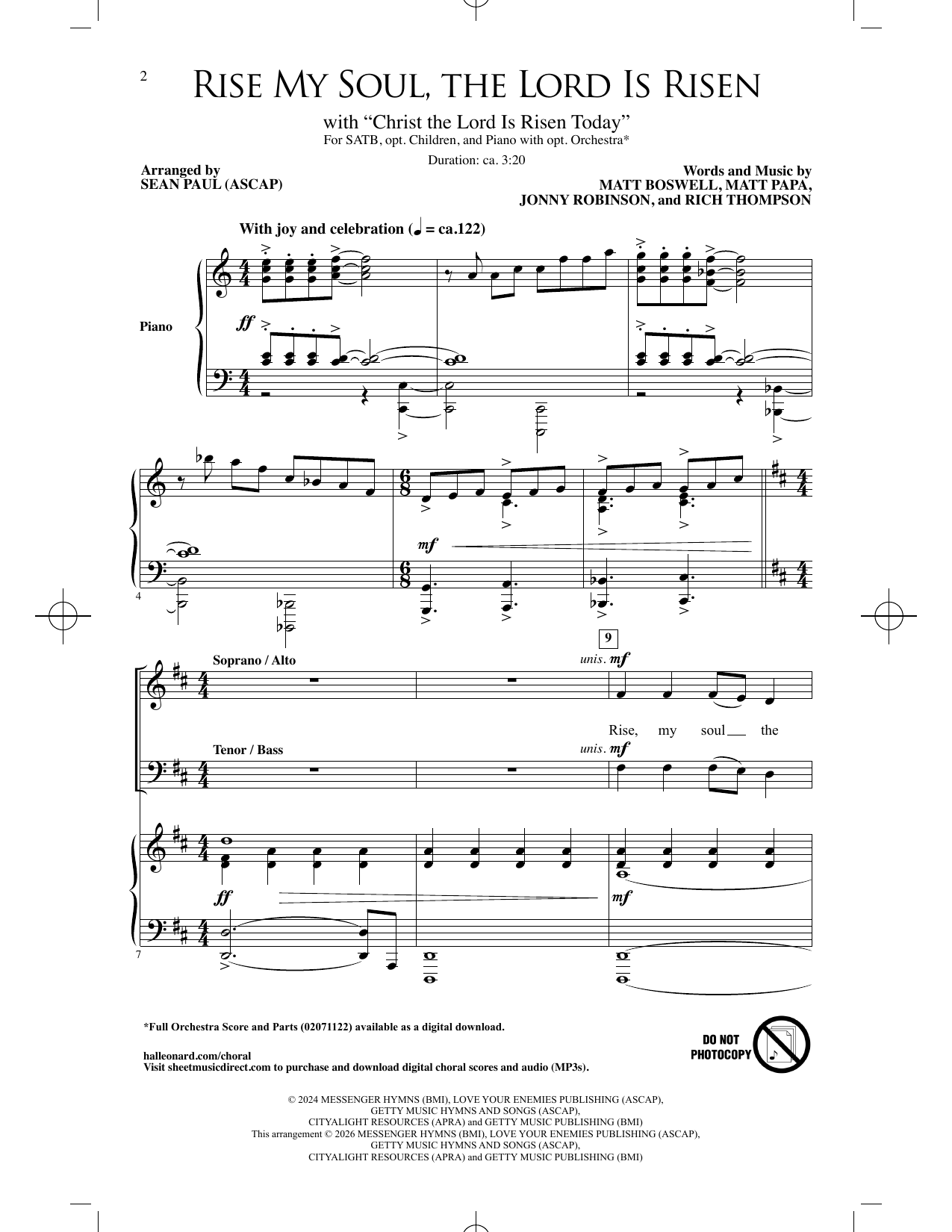 Rise My Soul, The Lord Is Risen (arr. Sean Paul): SATB Choral Octavo