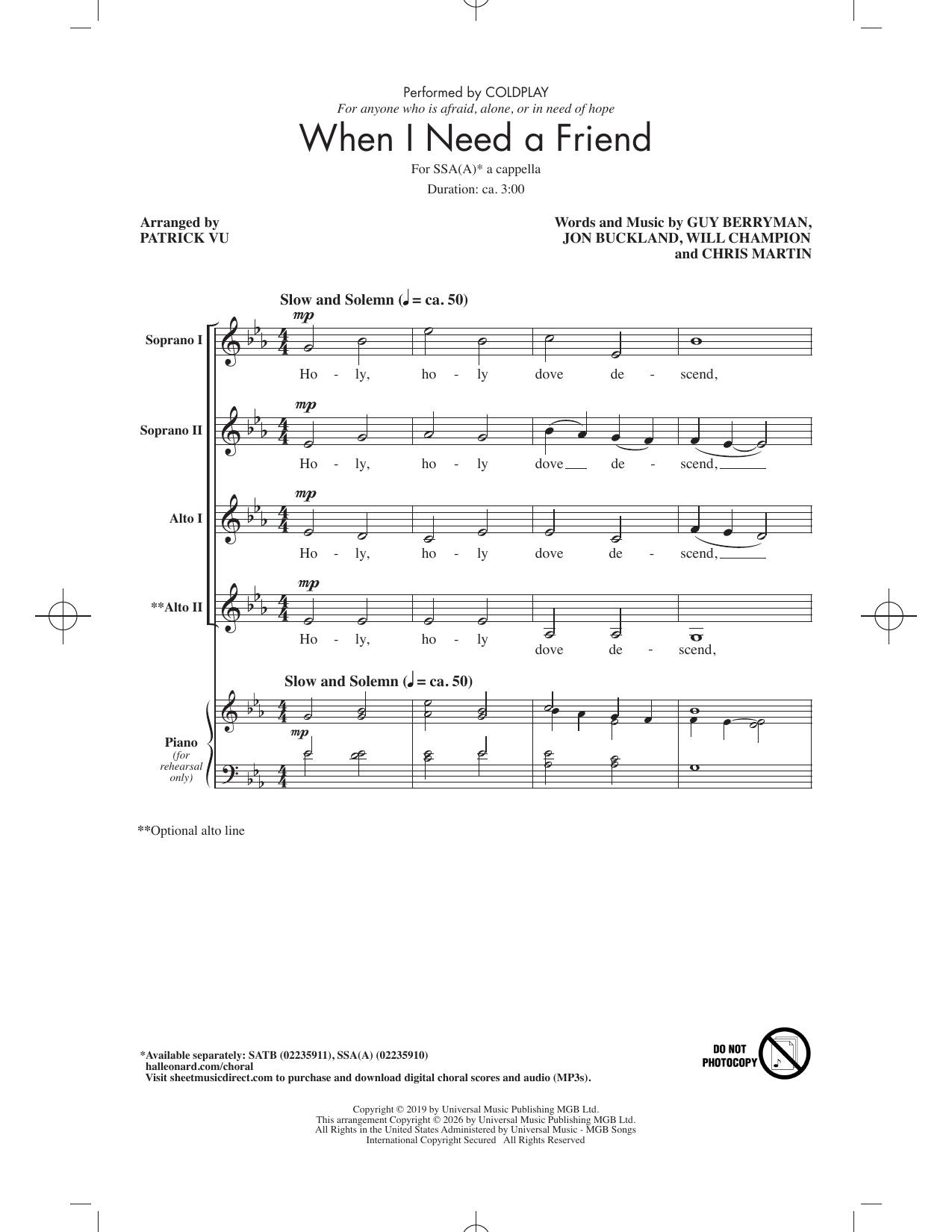 When I Need A Friend (arr. Patrick Vu)