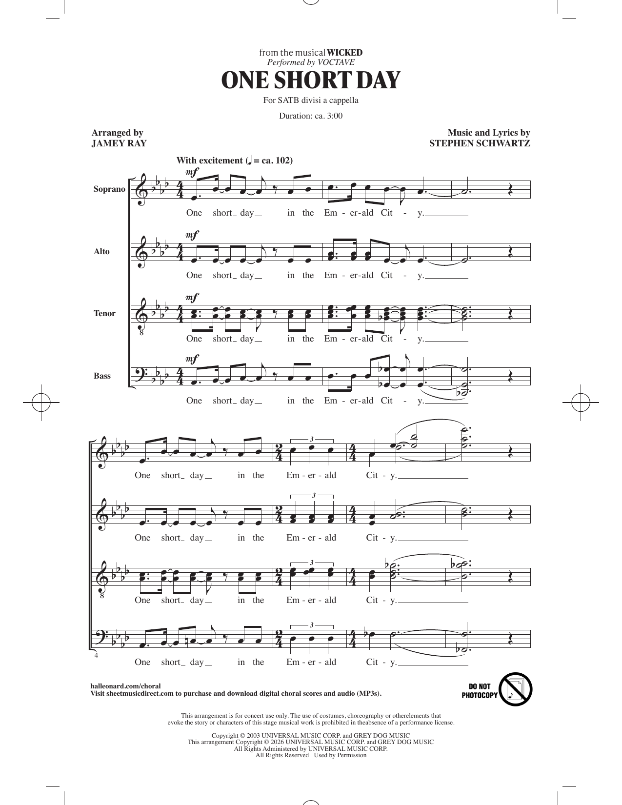 One Short Day (arr. Jamey Ray): SATB Divisi Choral Octavo