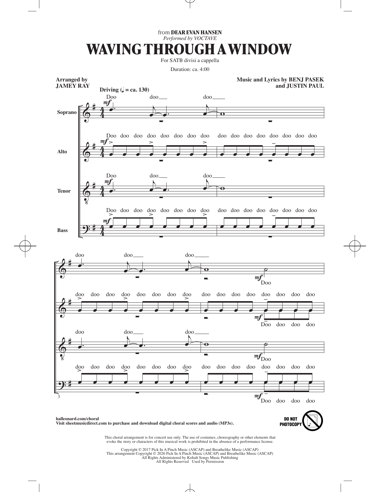 Waving Through A Window (arr. Jamey Ray): SATB Divisi Choral Octavo