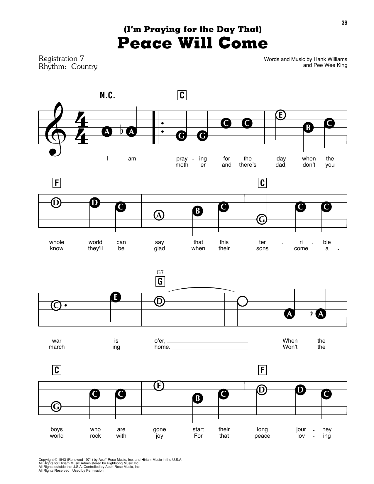 (I'm Praying For The Day That) Peace Will Come: E-Z Play Today