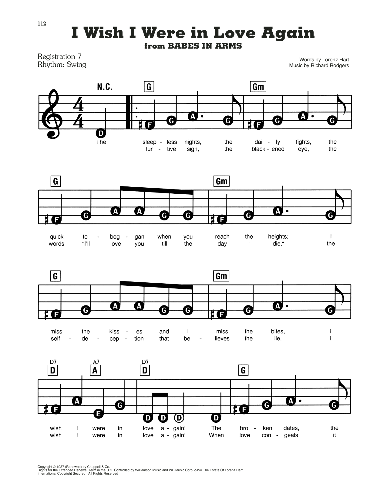 I Wish I Were In Love Again (from Babes In Arms): E-Z Play Today