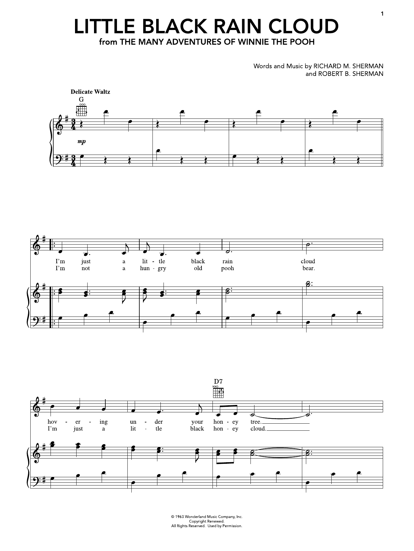 Little Black Rain Cloud (from Winnie The Pooh): Piano/Vocal/Guitar Sheet