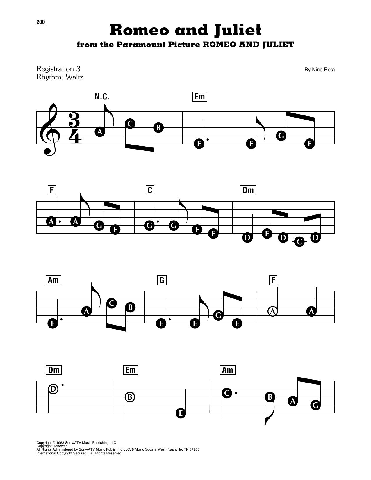 Romeo And Juliet (Love Theme): E-Z Play Today