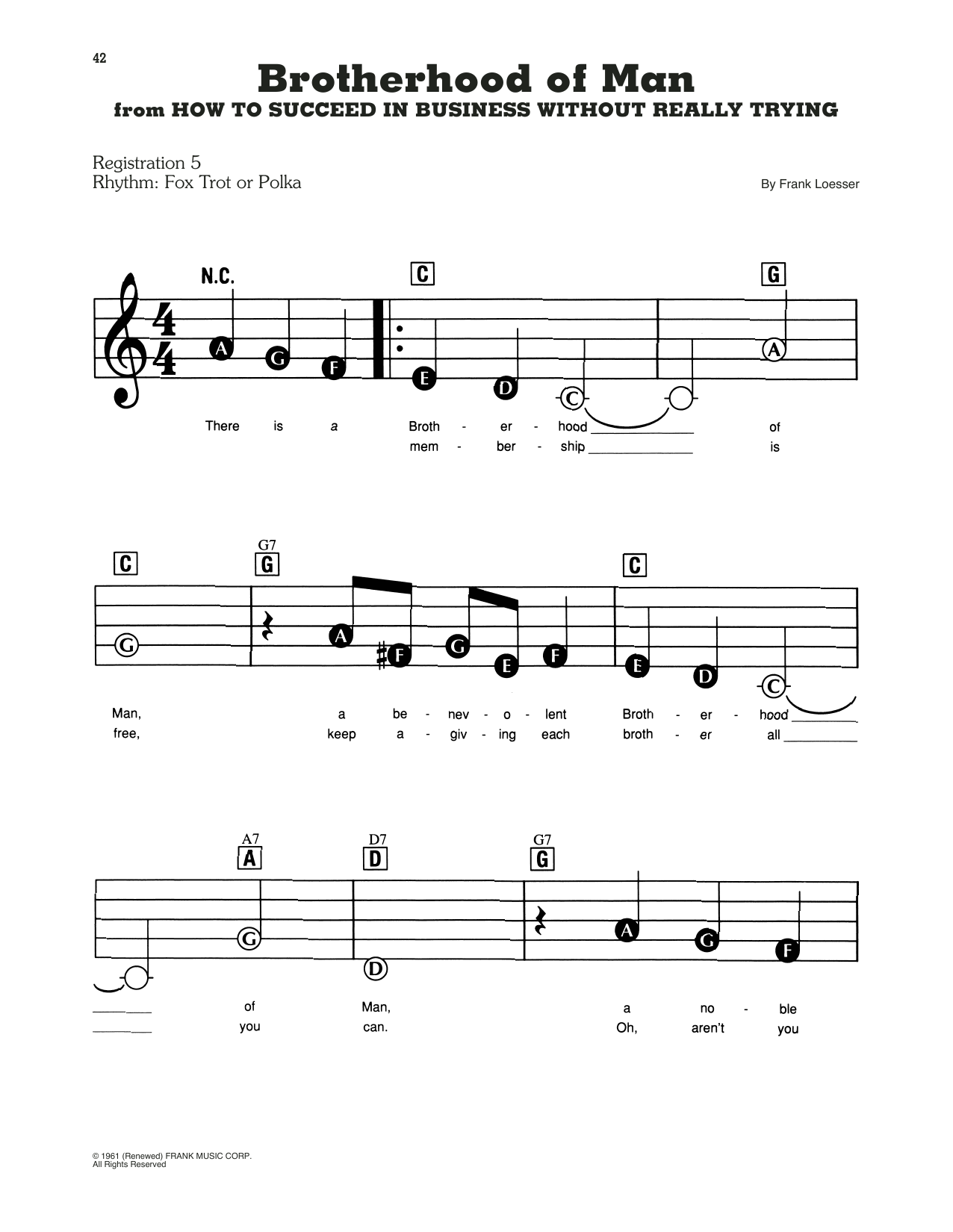 Brotherhood Of Man (from How To Succeed In Business Without Really Trying): E-Z Play Today
