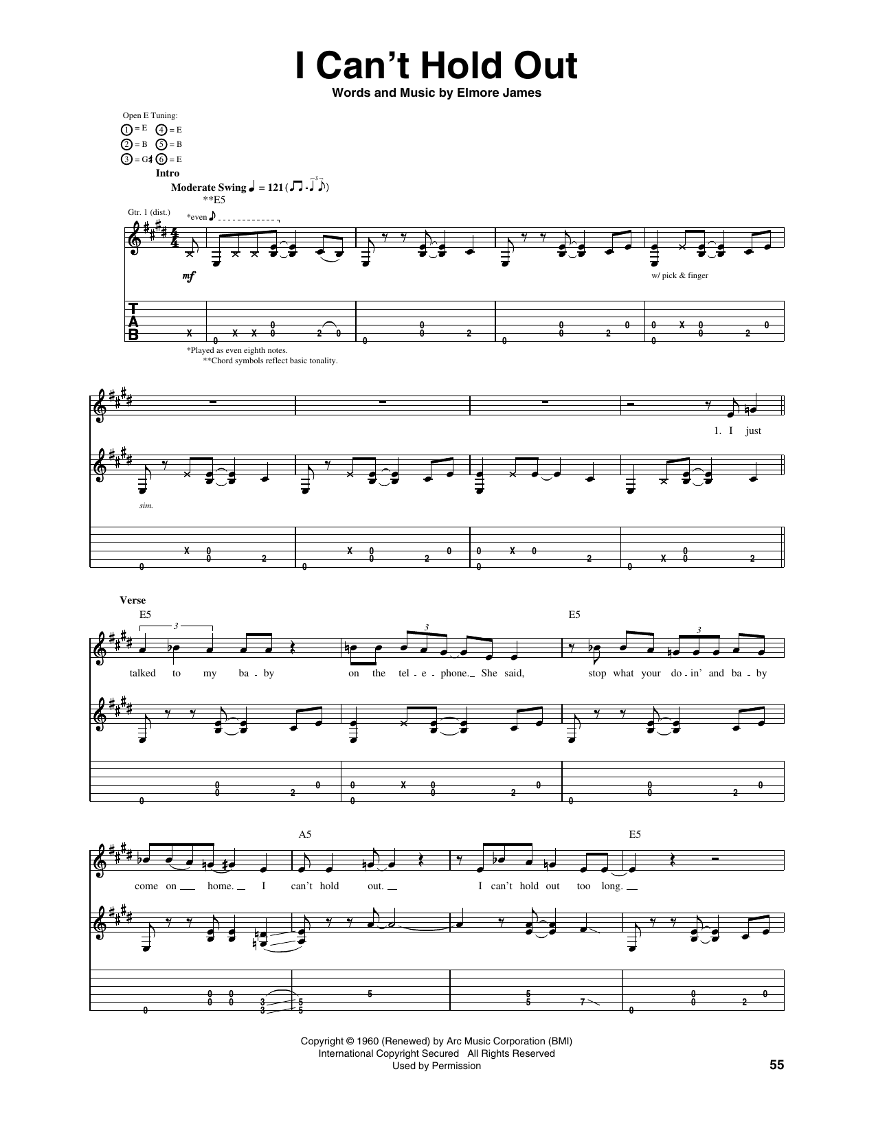 I Can't Hold Out: Guitar Tab