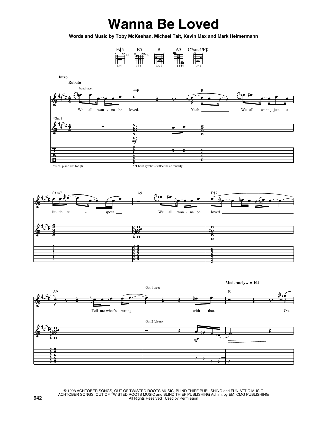 Wanna Be Loved: Guitar Tab