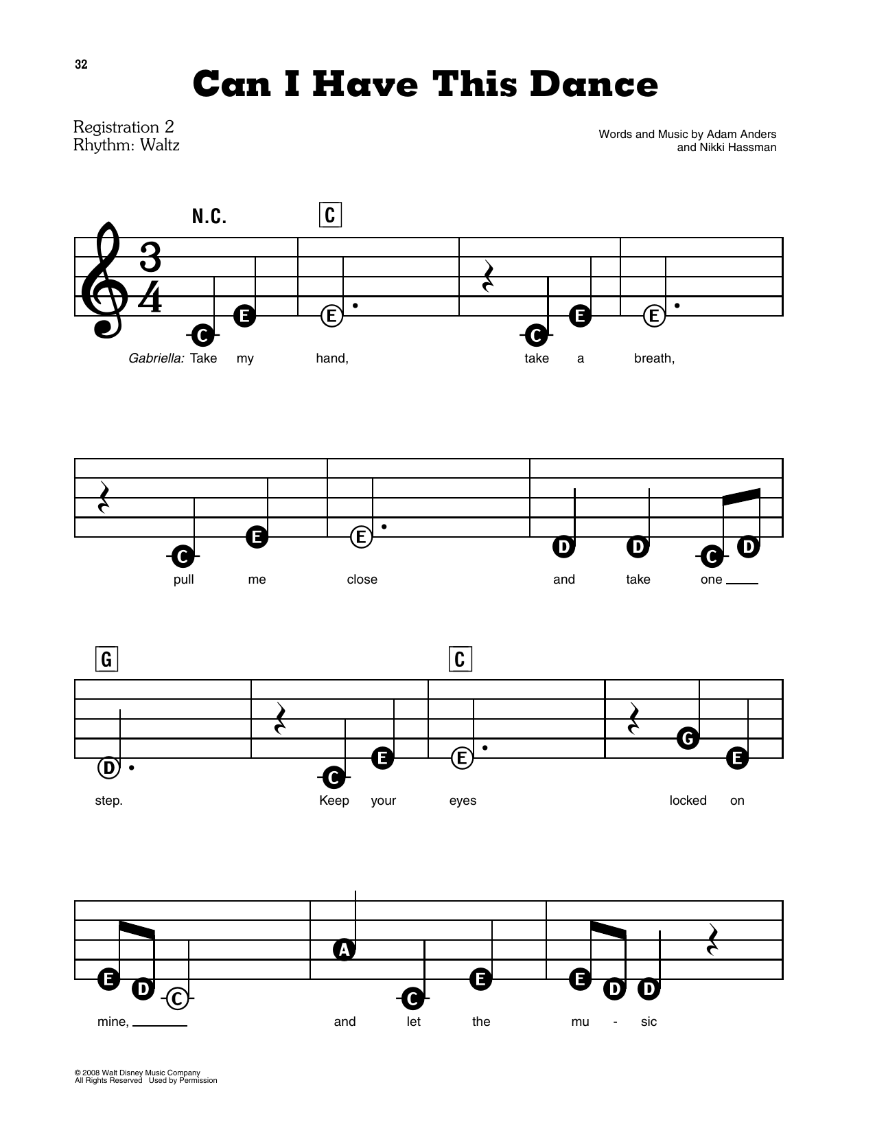 Can I Have This Dance (from High School Musical 3: Senior Year): E-Z Play Today