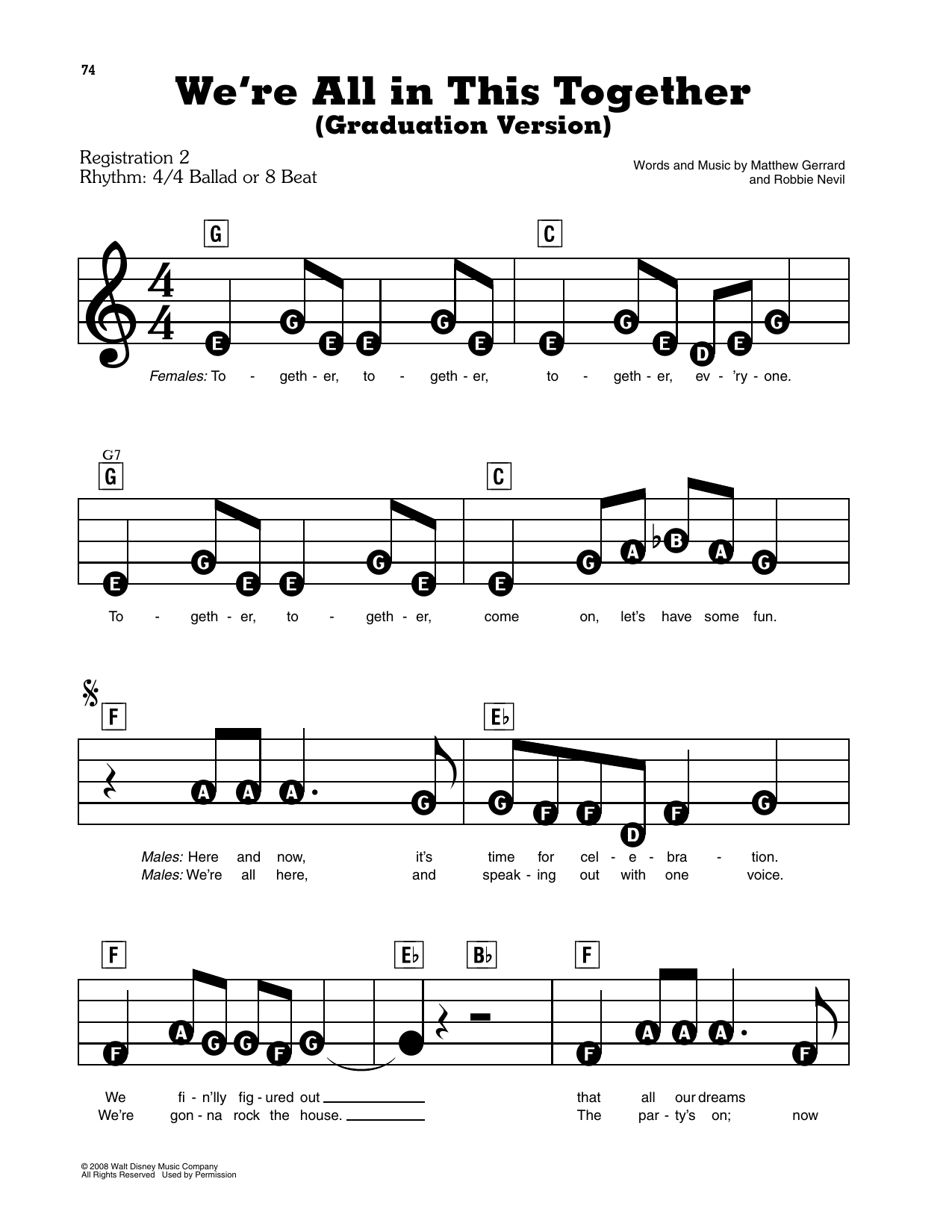We're All In This Together (Graduation Version) (from High School Musical 3: Senior Year): E-Z Play Today