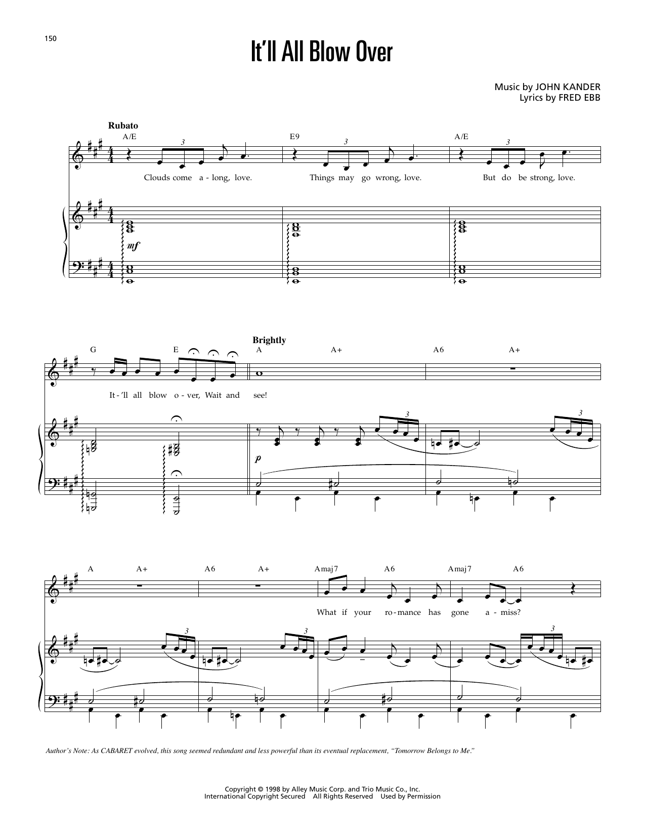 It'll All Blow Over (from Cabaret): Piano Vocal