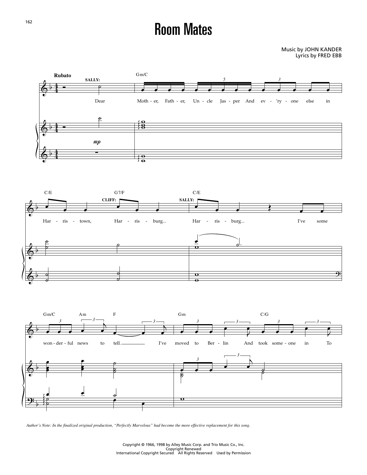 Room Mates (from Cabaret): Piano Vocal