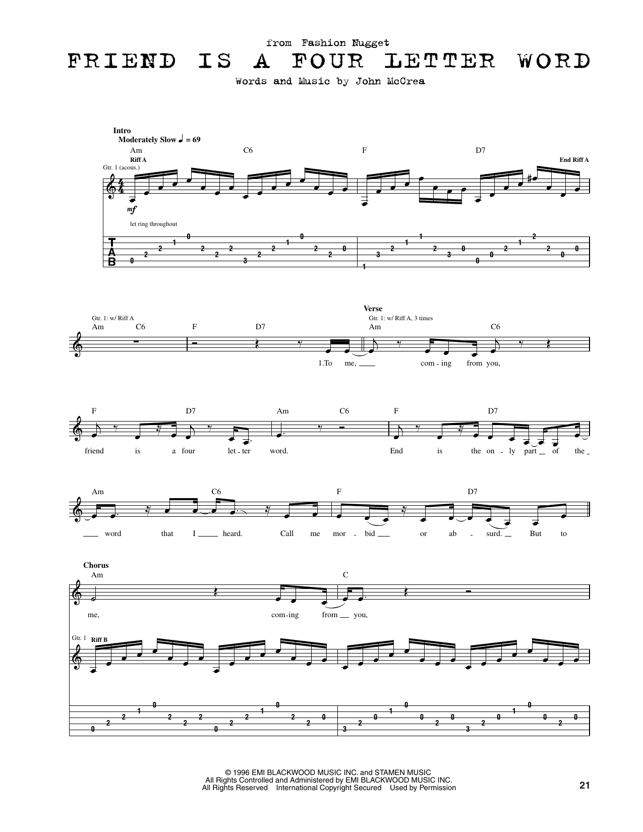 Friend Is A Four Letter Word: Guitar Tab