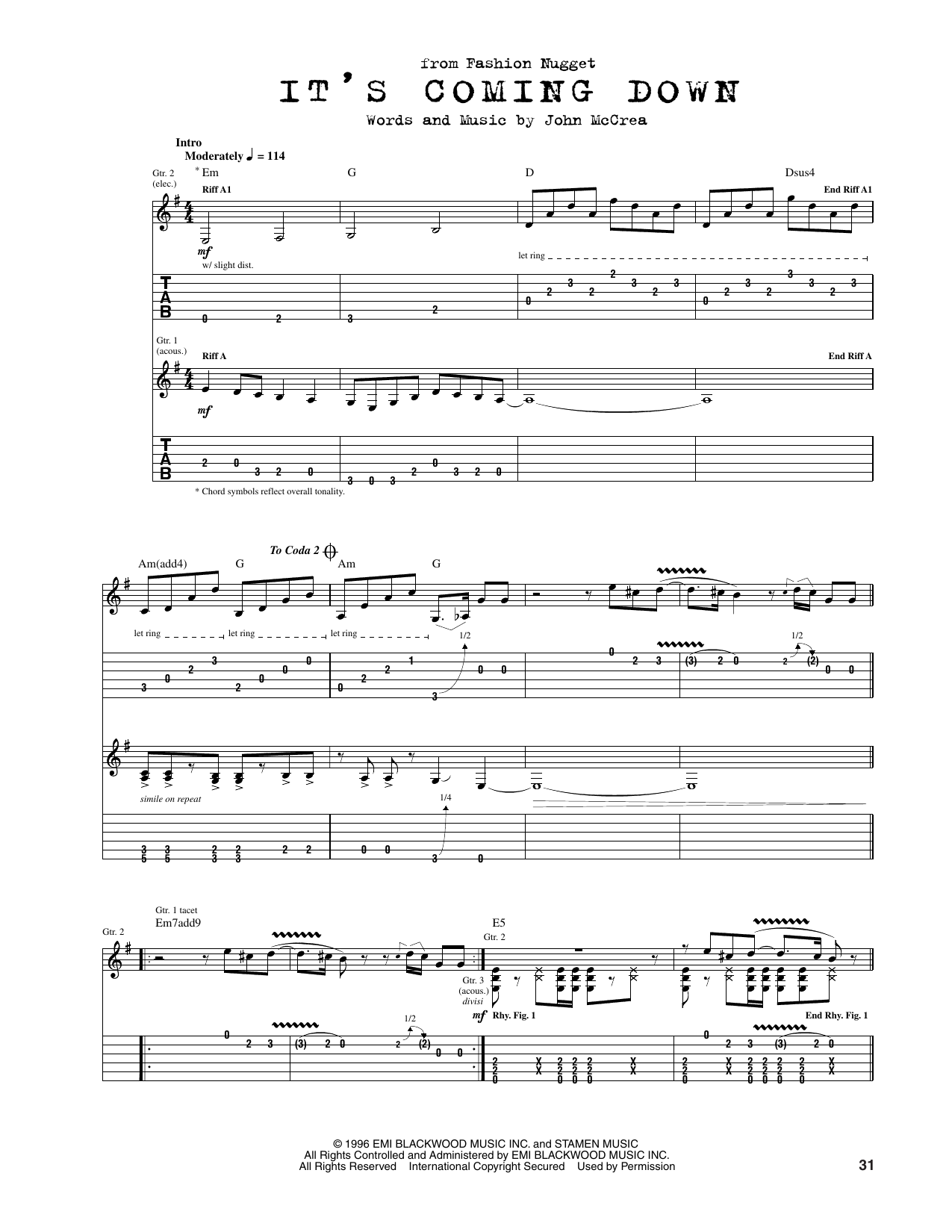 It's Coming Down: Guitar Tab
