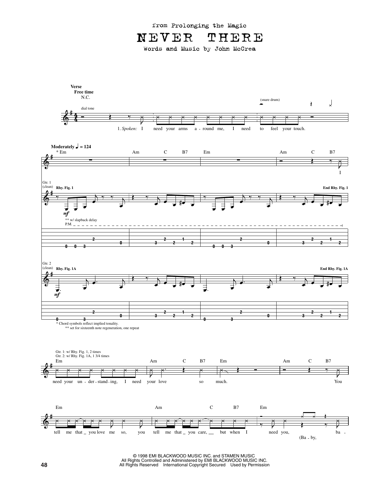 Never There: Guitar Tab