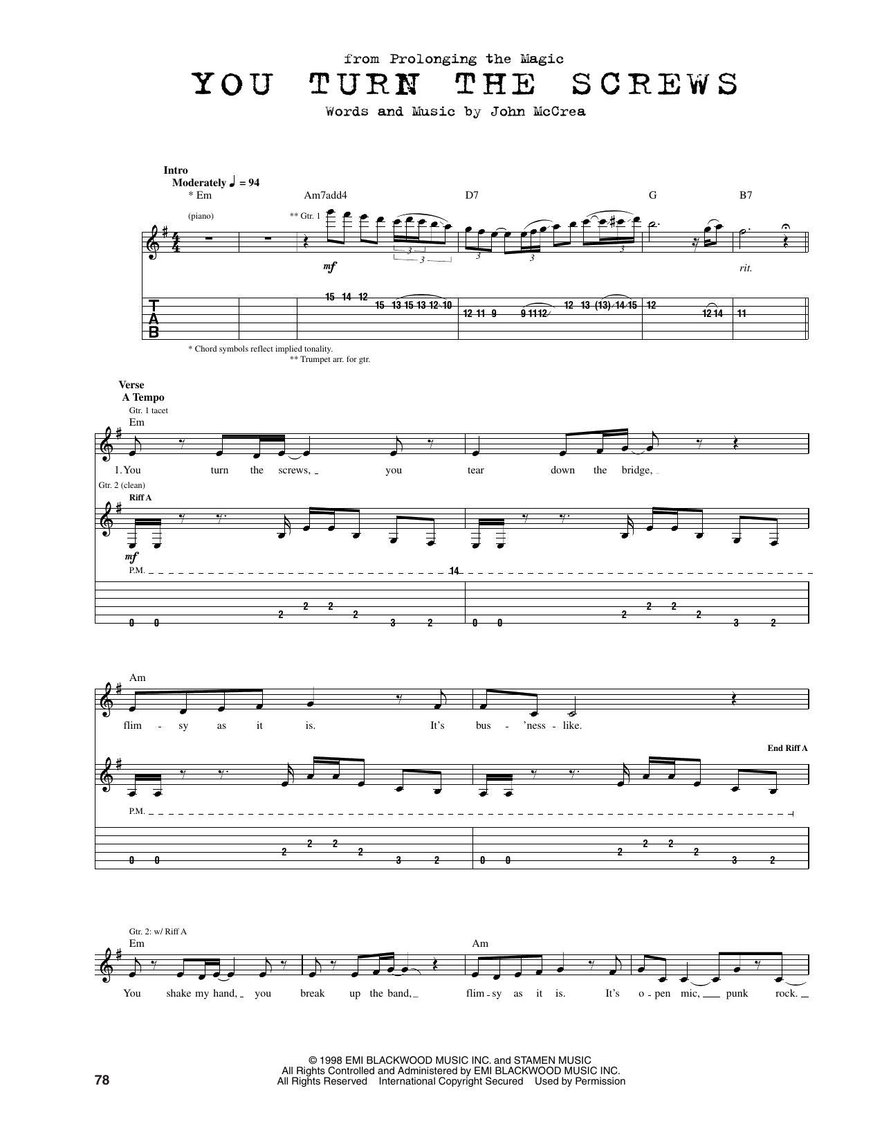 You Turn The Screw: Guitar Tab