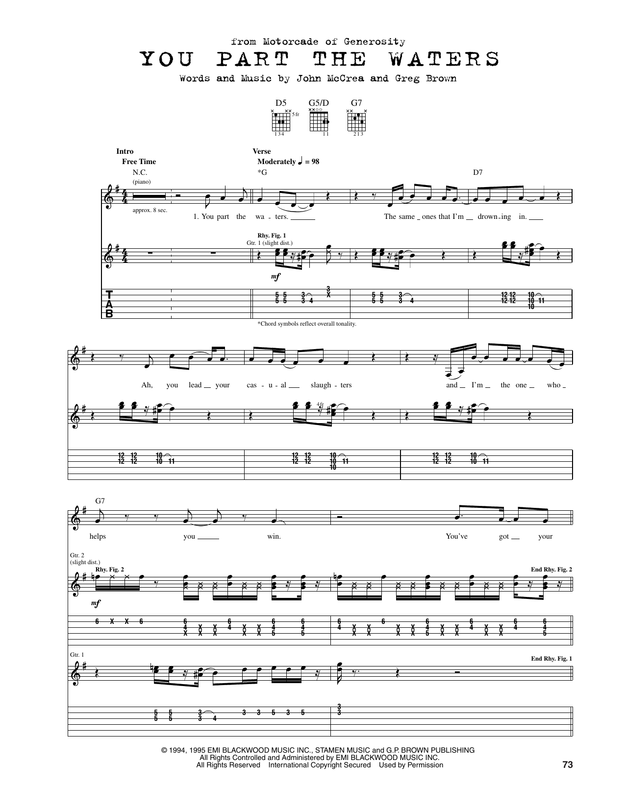 You Part The Waters: Guitar Tab