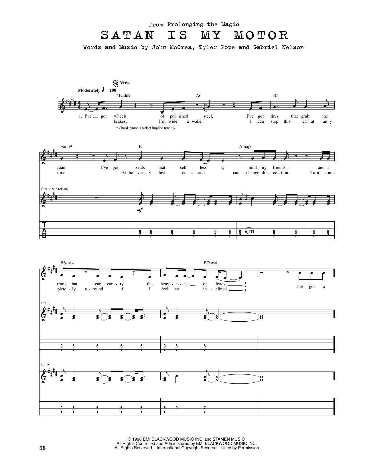 Satan Is My Motor: Guitar Tab