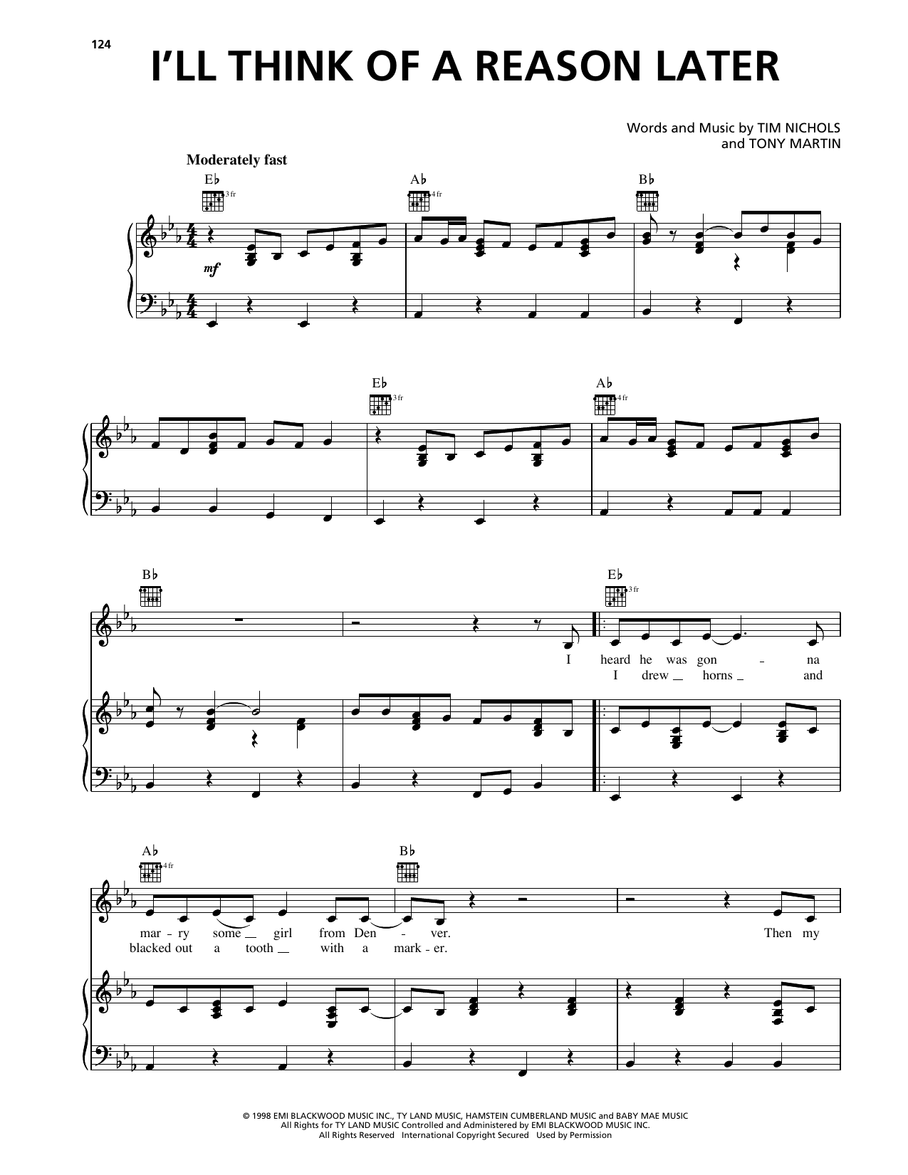 I'll Think Of A Reason Later: Piano/Vocal/Guitar Sheet