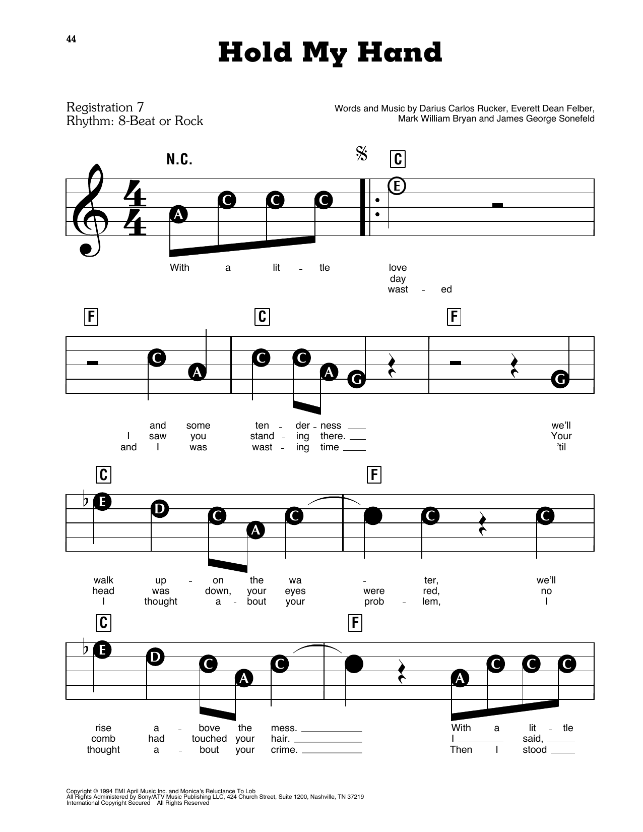 Hold My Hand: E-Z Play Today