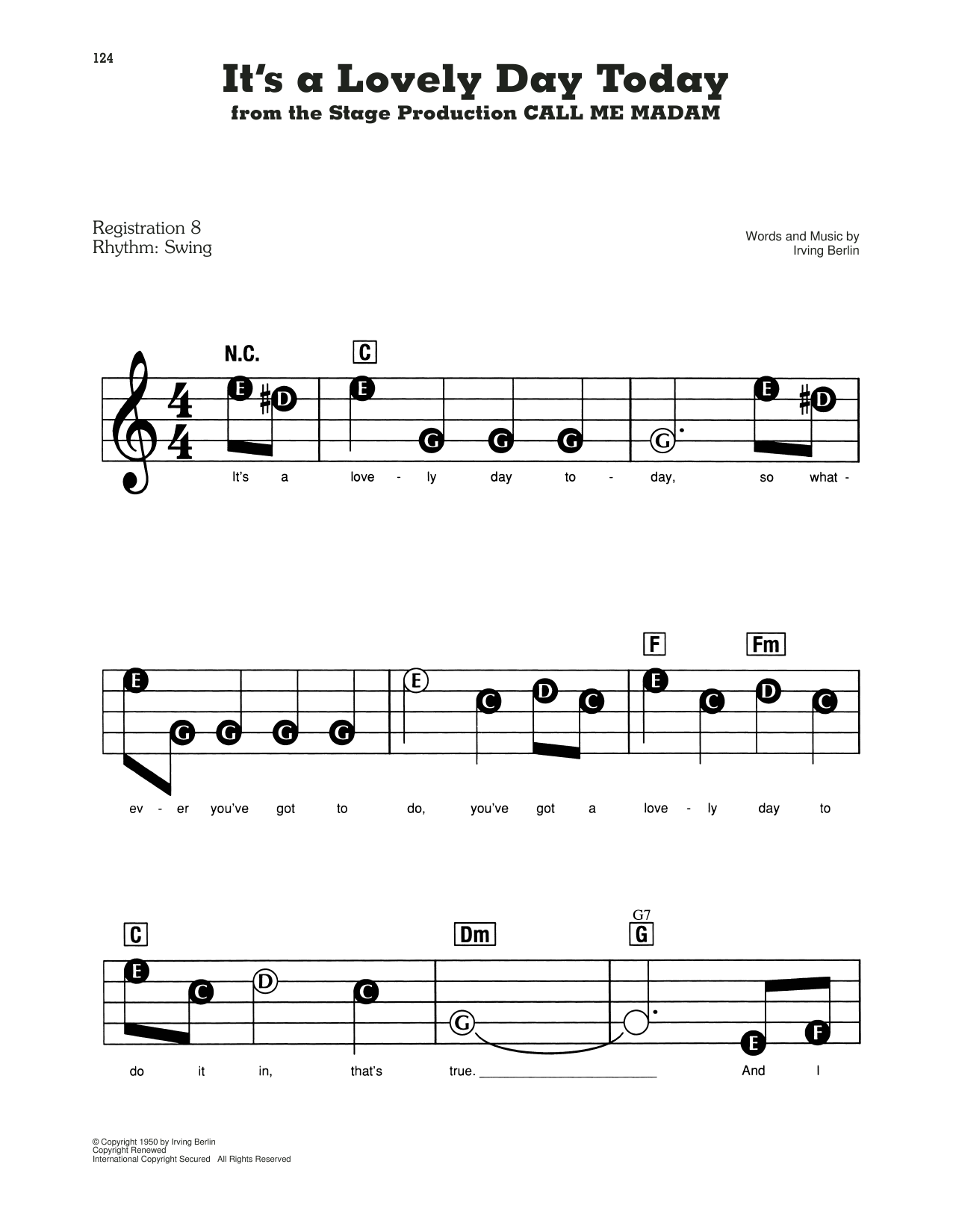 It's A Lovely Day Today (from Call Me Madam): E-Z Play Today