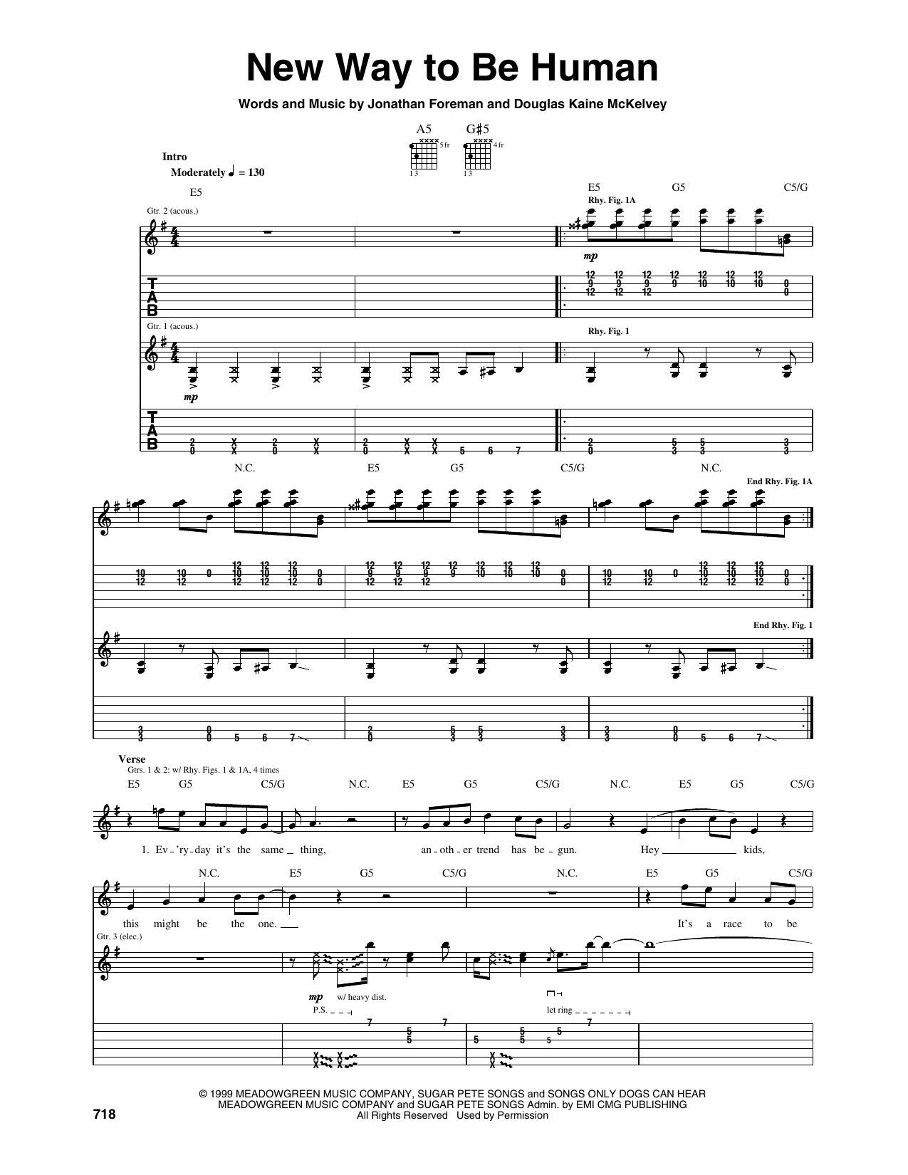 New Way To Be Human: Guitar Tab