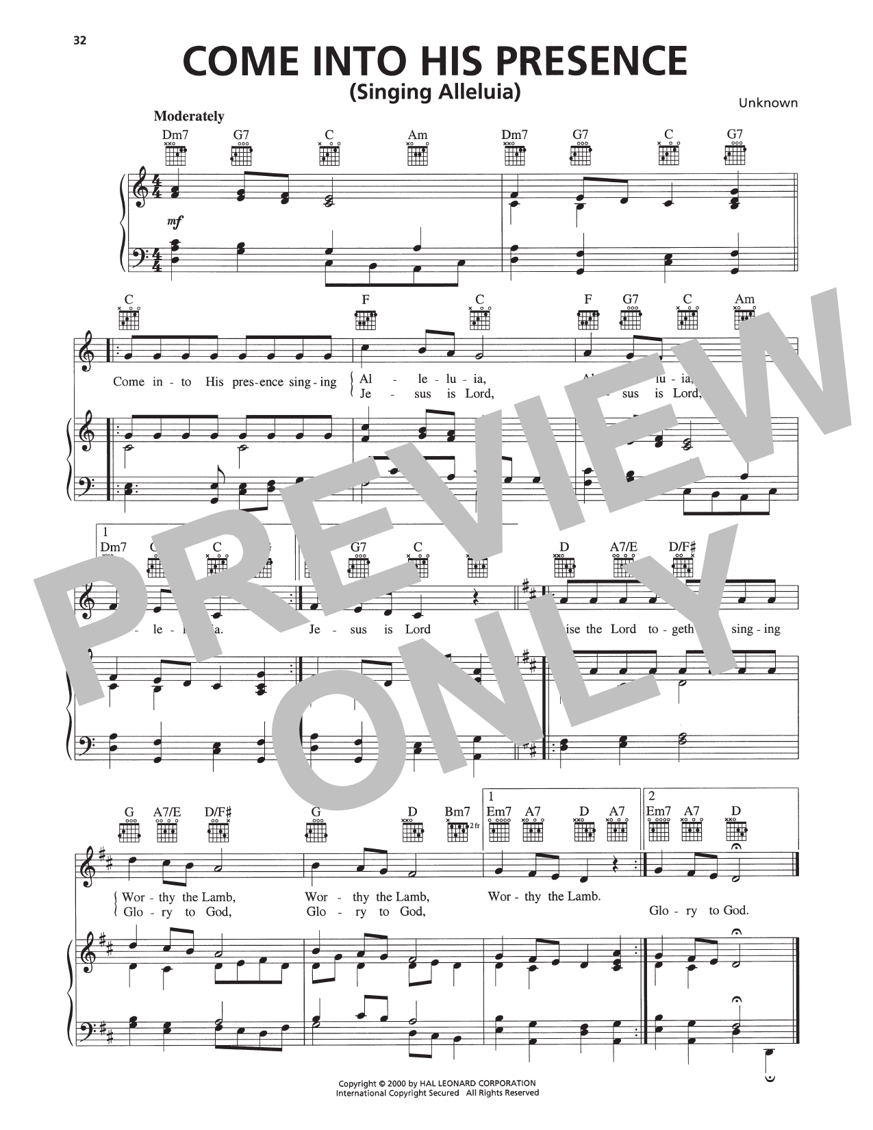 Come Into His Presence (Singing Alleluia): Piano/Vocal/Guitar Sheet