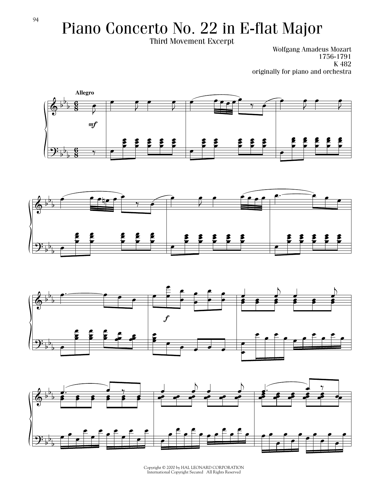 Piano Concerto No 22 In E Flat Major By Wolfgang Amadeus Mozart Sheet Piano Concerto No 22 In E Flat Major By Wolfgang Amadeus Mozart Sheet