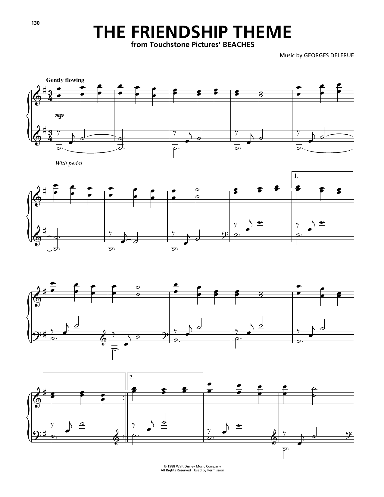 The Friendship Theme (from Beaches): Piano Solo