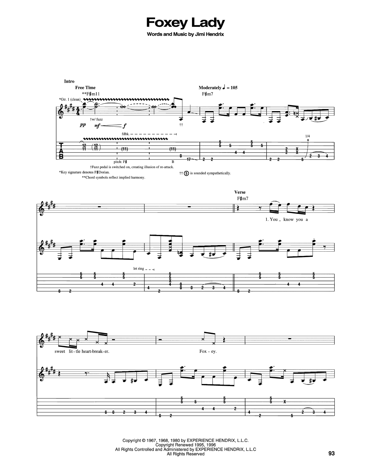 Foxey Lady by Jimi Hendrix Sheet Music for Easy Guitar Tab at