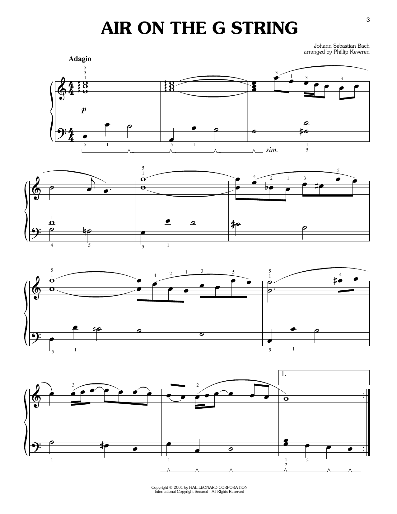Air On The G String (arr. Phillip Keveren): Easy Piano