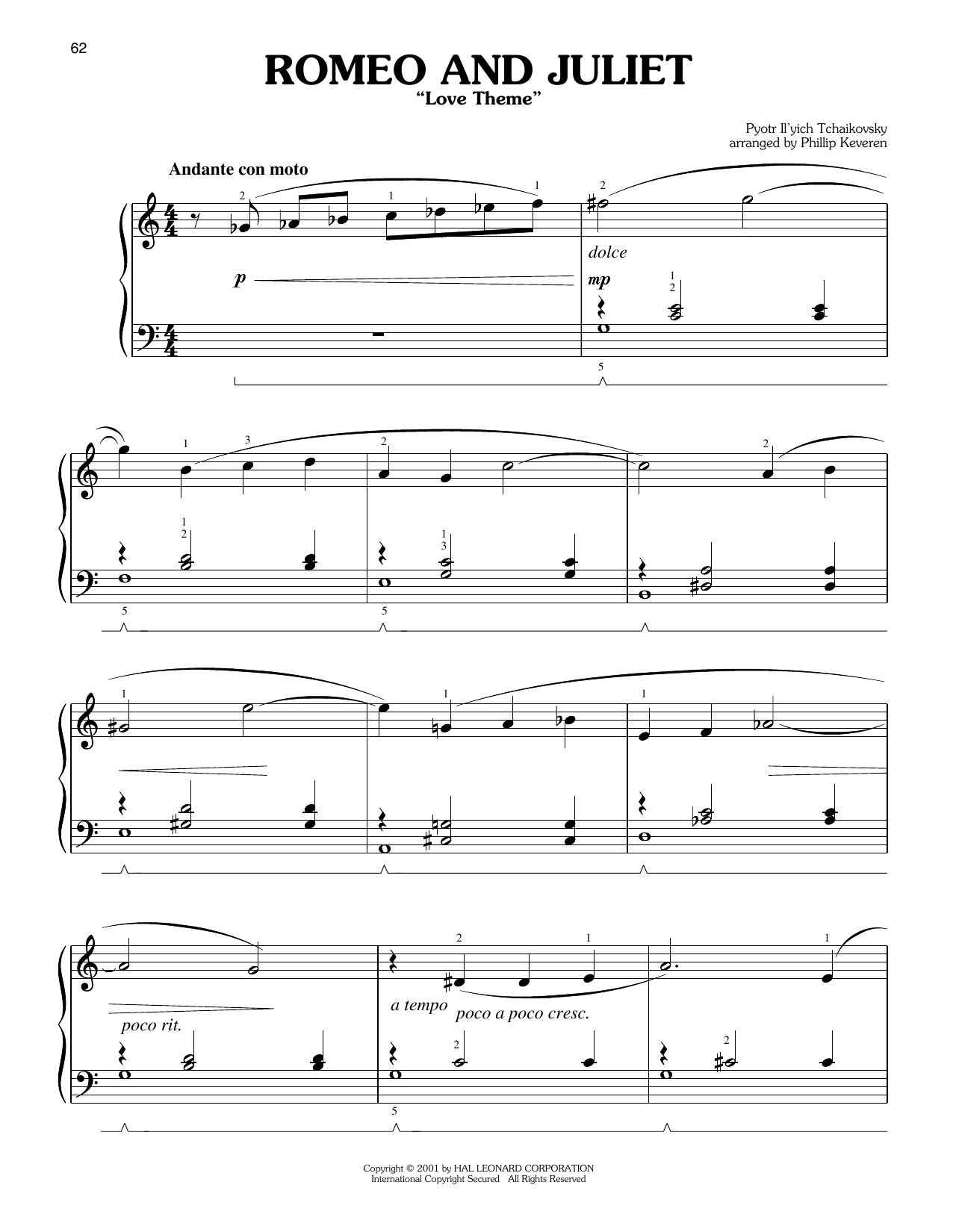 Romeo And Juliet (Love Theme) (arr. Phillip Keveren): Easy Piano