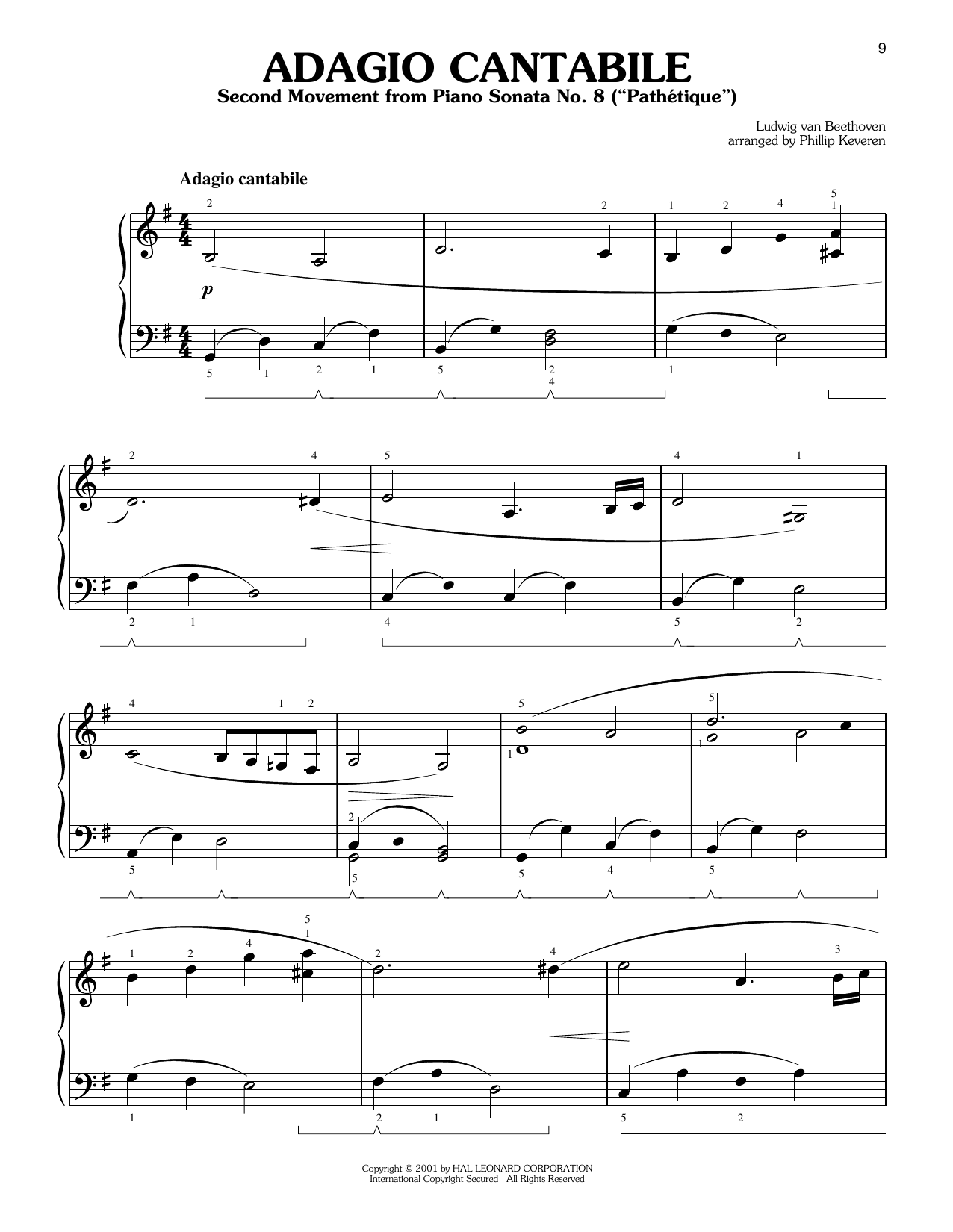 Piano Sonata No. 8 "Pathetique," Second Movement (arr. Phillip Keveren): Easy Piano