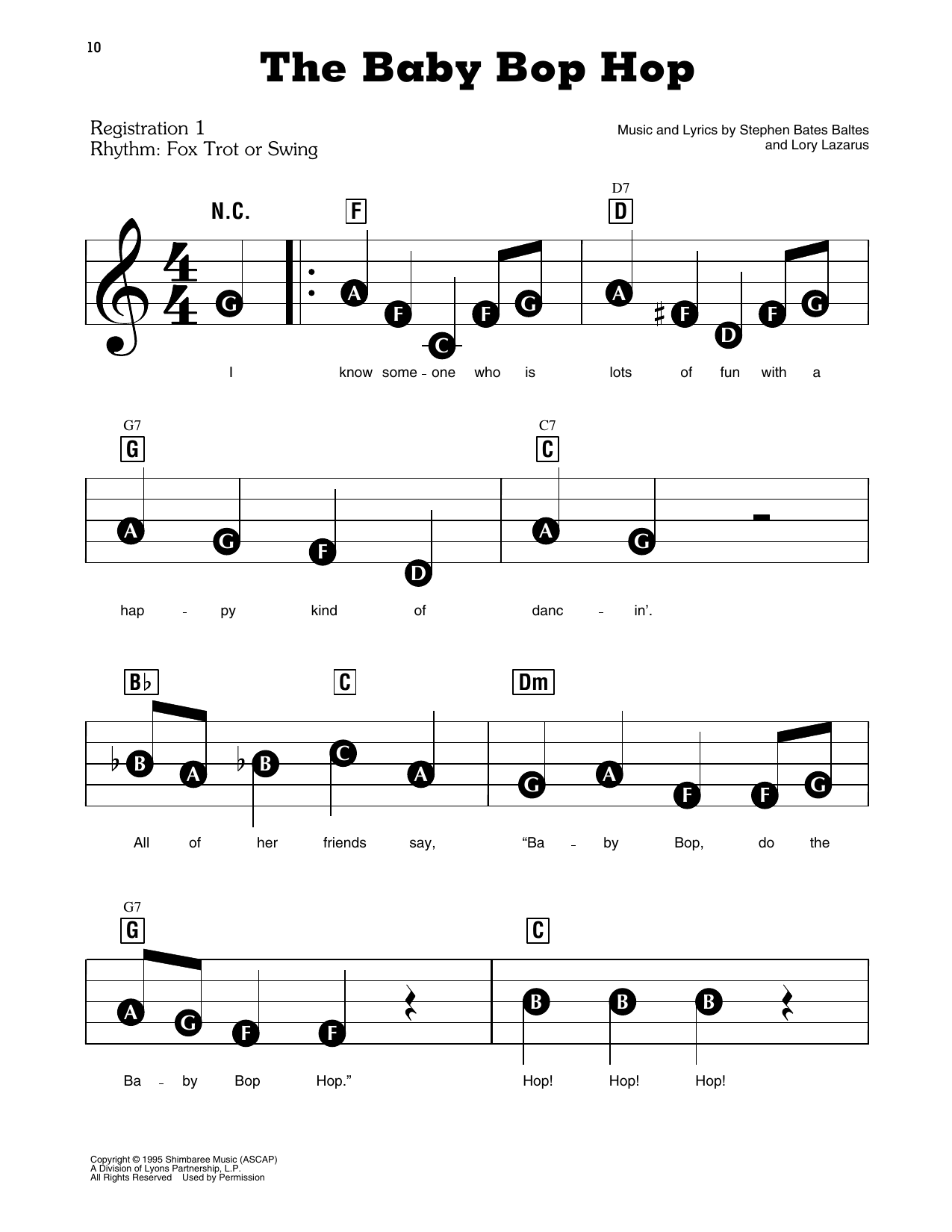The Baby Bop Hop (from Barney): E-Z Play Today