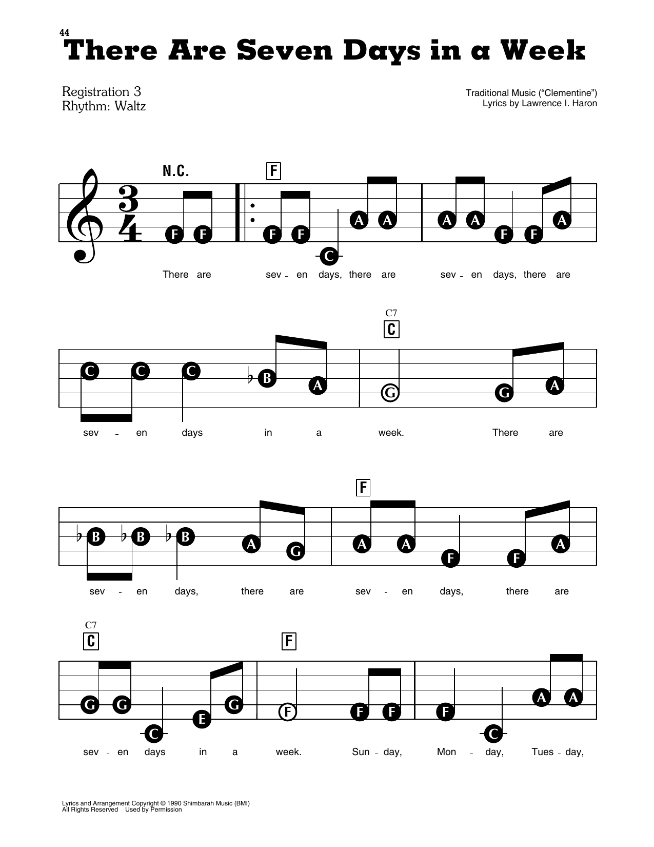 There Are Seven Days In A Week (from Barney): E-Z Play Today