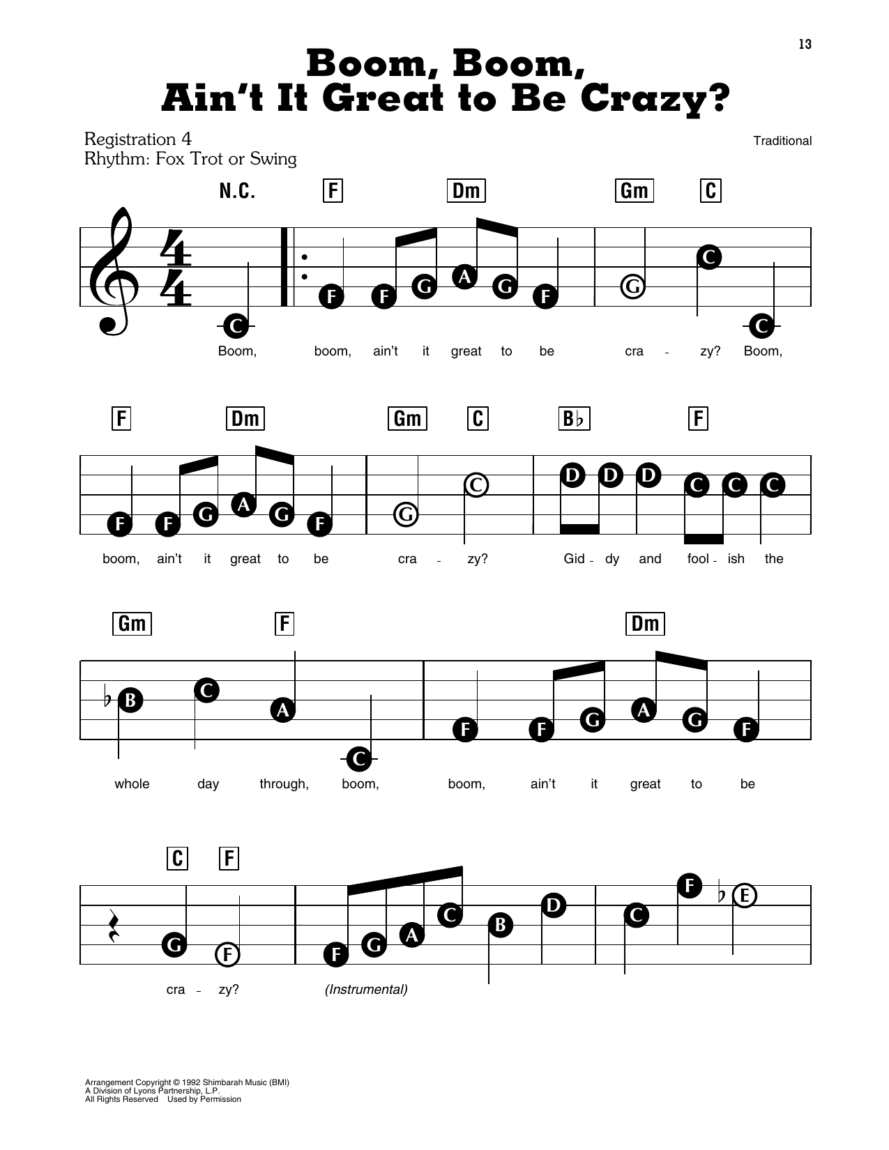 Boom, Boom, Ain't It Great To Be Crazy? (from Barney): E-Z Play Today