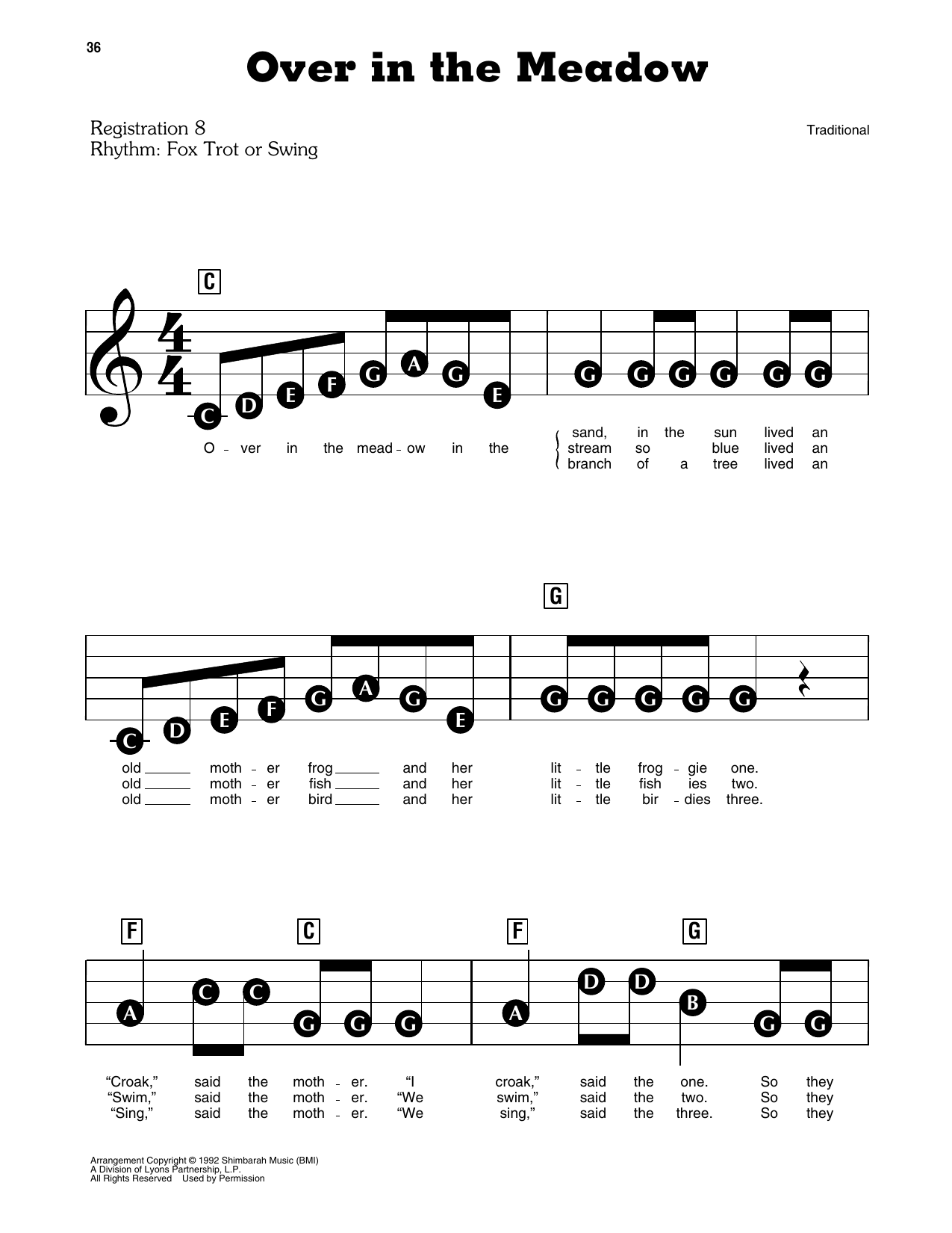 Over In The Meadow (from Barney): E-Z Play Today
